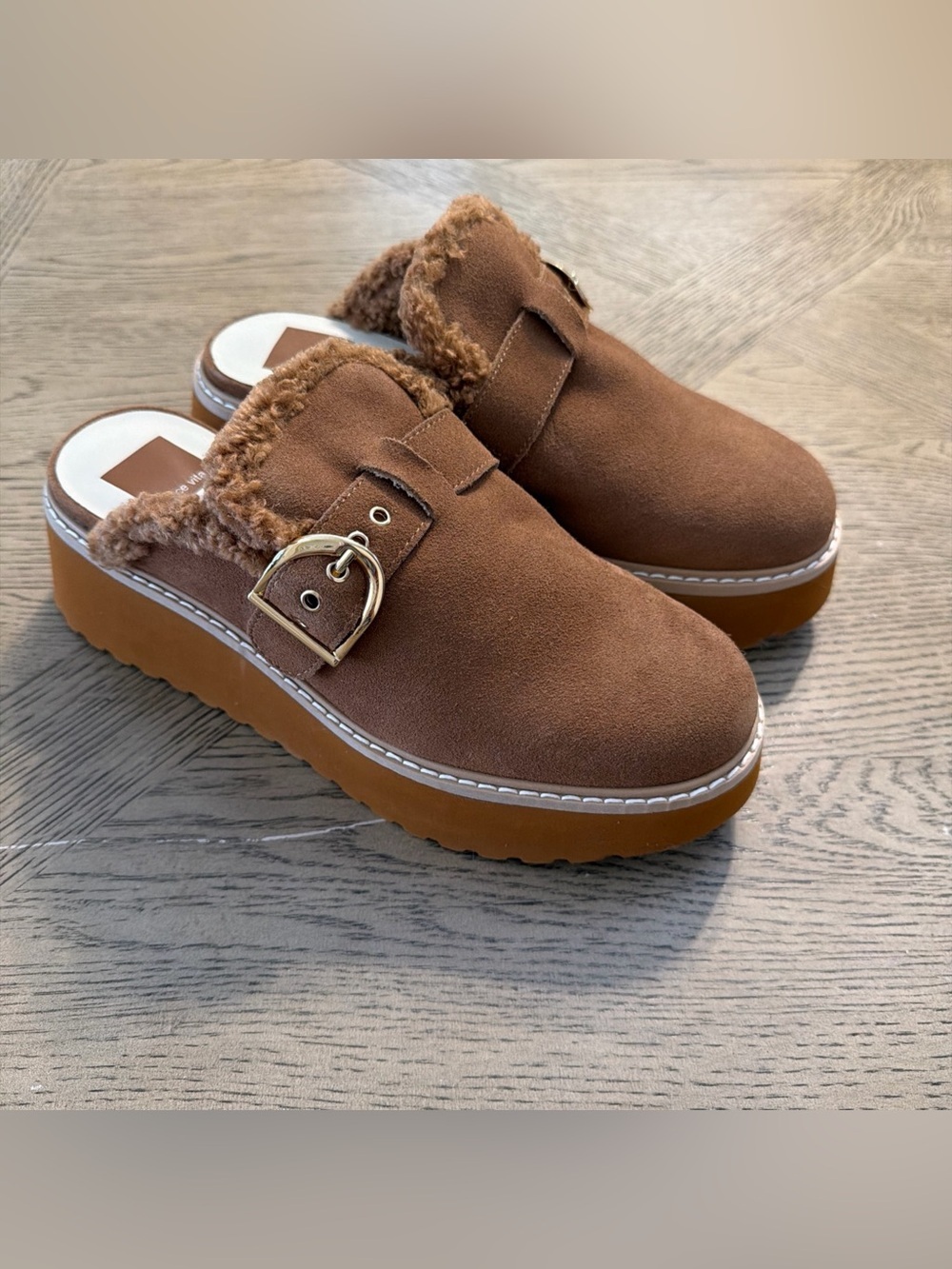 Dolce Vita Lelani Plush Flat Platform Mule Women's Sz 8.5 Pecan Suede